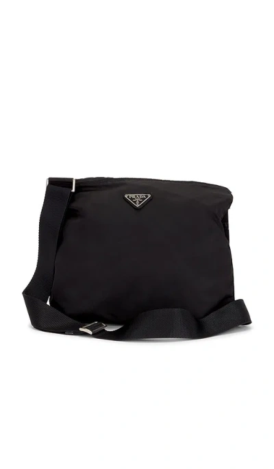 Fwrd Renew Prada Tessuto Flat Messenger Bag In Black