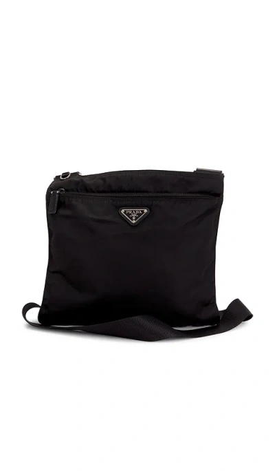 Fwrd Renew Prada Tessuto Flat Messenger Bag In Black