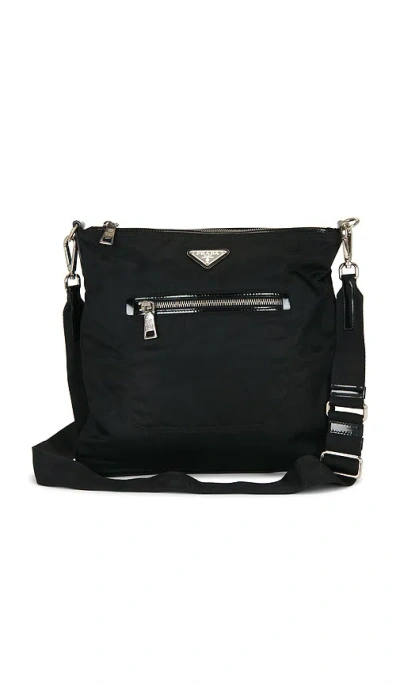Fwrd Renew Prada Tessuto Flat Messenger Bag In Black
