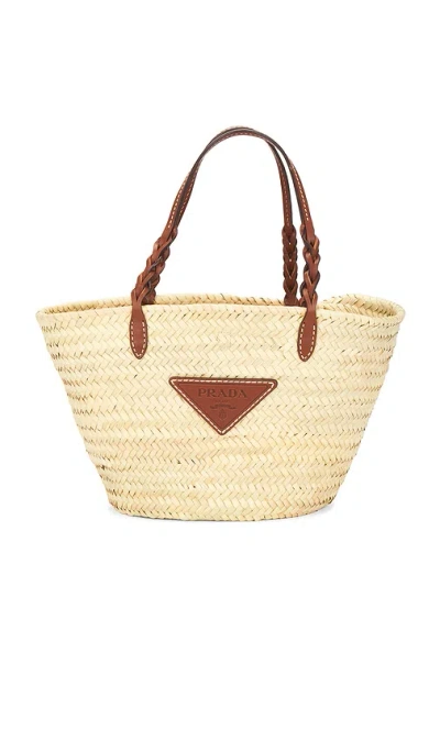 Fwrd Renew Prada Vitello Woven Raffia Basket Tote Bag