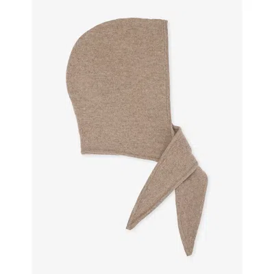Fwss Womens  Tie Up Knitted Merino-wool Hood In Stone