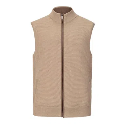 F/x Fusion Men's Solid Ottoman Full Zip Vest In Oatmeal In Brown