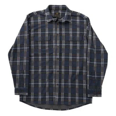 F/x Fusion Men's Stretch Check Brushed Flannel Shirt In Tan/navy In Multi
