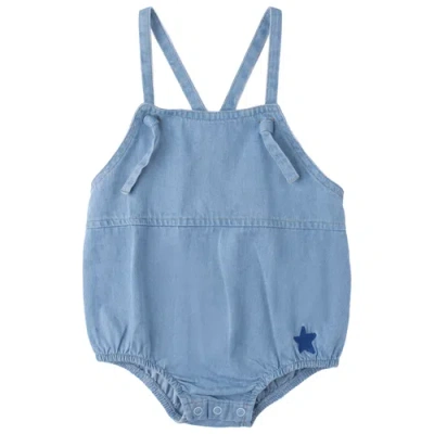 Fyi Babies'  Boy Star Embroidered Crossback Denim Romper In Blue