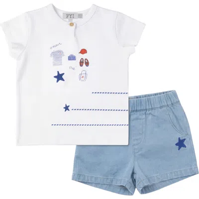 Fyi Kids'  Boy Star Embroidered Tee & Denim Shorts Two Piece Set In Blue