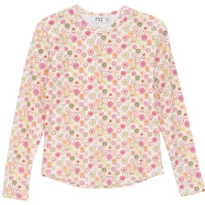 Fyi Kids'  Circle Flower Rib Crew Neck Long Sleeve Top In Multi