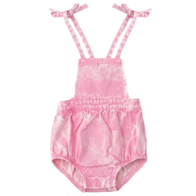 Fyi Babies'  Girl Fringe Trim Cross Back Denim Romper In Pink