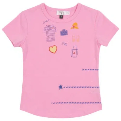 Fyi Kids'  Multi Artwork Stretch Neck Long Sleeve Top In Pink
