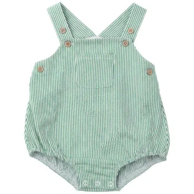 Fyi Babies'  Striped Denim Adjustable Straps Front Pocket Romper In Green