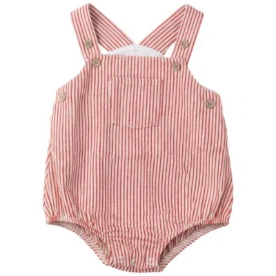 Fyi Babies'  Striped Denim Adjustable Straps Front Pocket Romper In Pink
