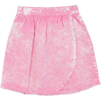 Fyi Kids'  Woven Denim Fringe Hem Elastic Back Wrap Skirt In Pink