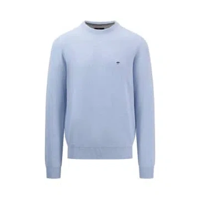 Fynch Hatton Cotton Crew Neck Pique Texture Sweater In Blue