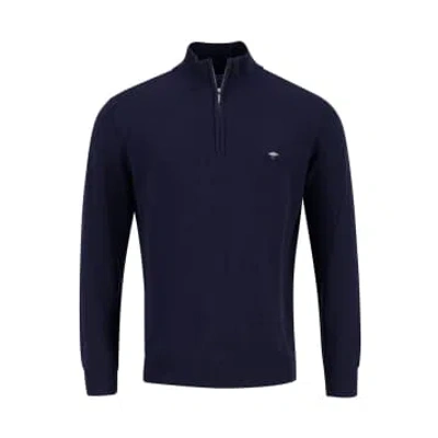 Fynch Hatton Navy Cotton Half Zip Sweater In Blue