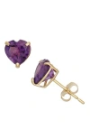 Fzn 10k Gold Amethyst Heart Stud Earrings