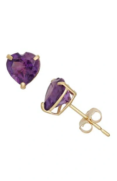 Fzn 10k Gold Amethyst Heart Stud Earrings