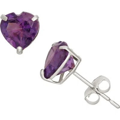 Fzn 10k Gold Amethyst Heart Stud Earrings In White
