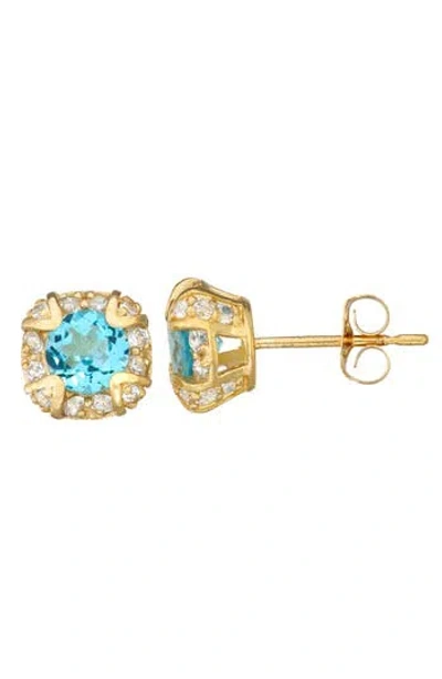 Fzn 10k Gold Blue Topaz & Lab Created White Sapphire Stud Earrings