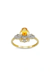 Fzn 10k Gold Citrine & Diamond Dragonfly Ring In Gold