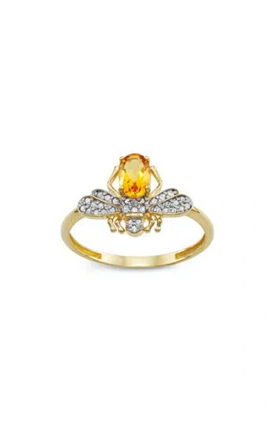 Fzn 10k Gold Citrine & Diamond Dragonfly Ring