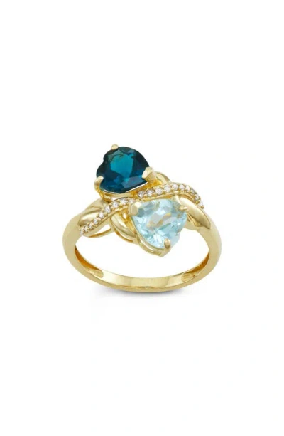 Fzn 10k Gold Diamond & Aquamarine Ring In Blue