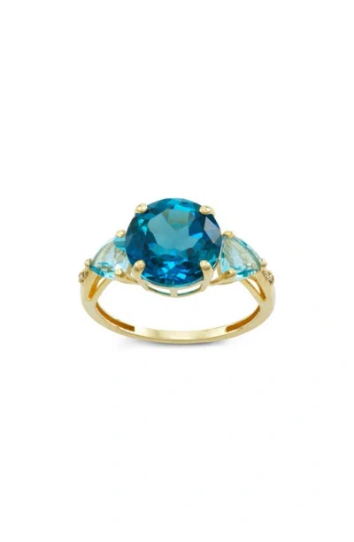 Fzn 10k Gold Diamond & Round Stone Ring In Blue