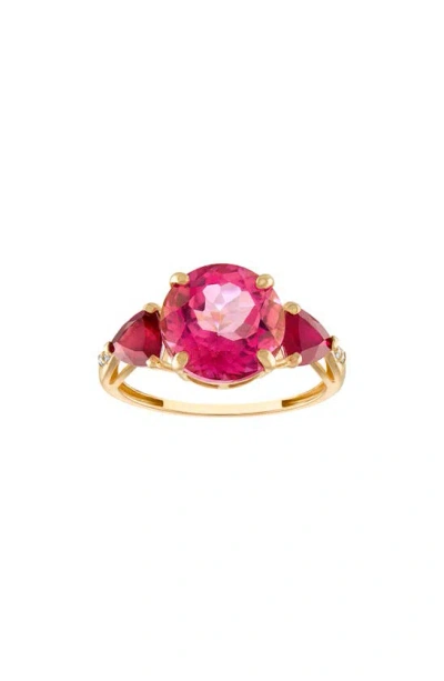 Fzn 10k Gold Diamond & Round Stone Ring In Gold/pink