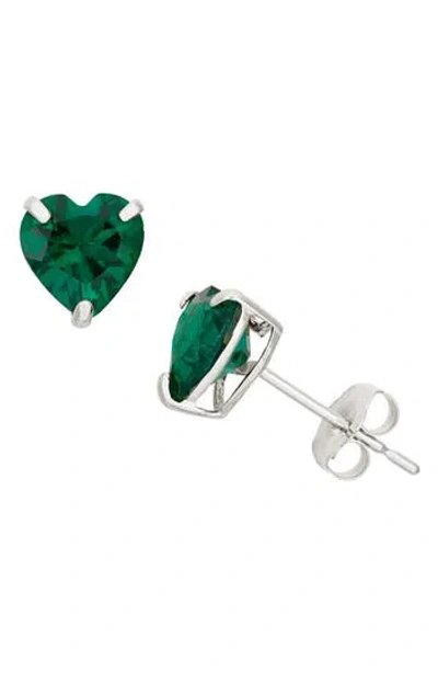 Fzn 10k Gold Emerald Heart Stud Earrings In White