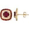 Fzn 10k Gold Garnet & Lab Created White Sapphire Stud Earrings In Gold