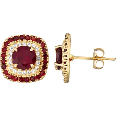 Fzn 10k Gold Garnet & Lab Created White Sapphire Stud Earrings