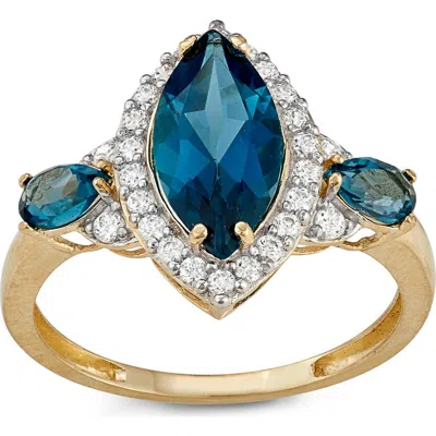 Fzn 10k Gold London Blue Topaz & Lab Created Moissanite Ring