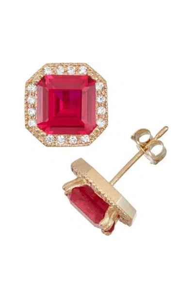 Fzn 10k Gold Ruby & Lab Created White Sapphire Stud Earrings