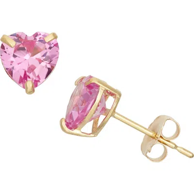 Fzn 10k Gold Sapphire Heart Stud Earrings In Yellow