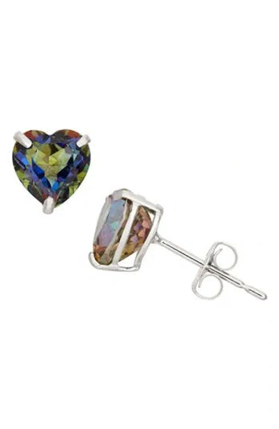 Fzn 10k Gold Topaz Heart Stud Earrings In White
