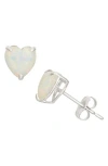 Fzn 10k White Gold Heart Opal Solitaire Stud Earrings In White
