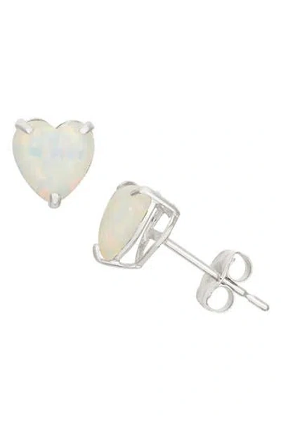 Fzn 10k White Gold Heart Opal Solitaire Stud Earrings