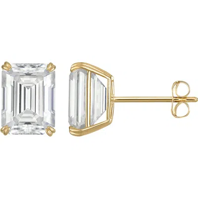 Fzn 14k Gold Emerald Cut Moissanite Stud Earrings In Yellow