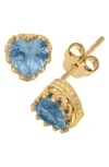 Fzn 14k Gold Plate Sterling Silver Heart Gemstone Stud Earrings In Aquamarine-yellow