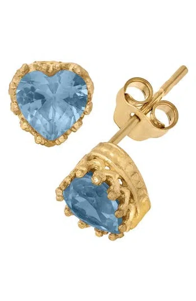 Fzn 14k Gold Plate Sterling Silver Heart Gemstone Stud Earrings In Aquamarine-yellow