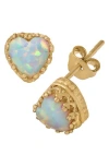 Fzn 14k Gold Plate Sterling Silver Heart Gemstone Stud Earrings In Opal-yellow