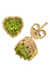 Fzn 14k Gold Plate Sterling Silver Heart Gemstone Stud Earrings In Peridot-yellow