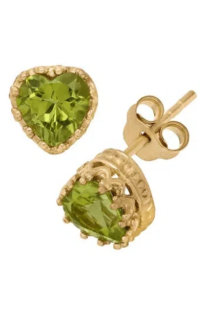 Fzn 14k Gold Plate Sterling Silver Heart Gemstone Stud Earrings In Peridot-yellow