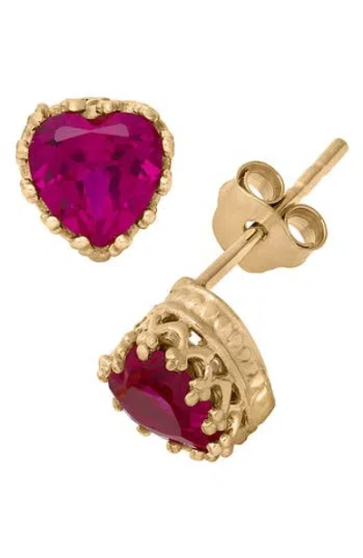Fzn 14k Gold Plate Sterling Silver Heart Gemstone Stud Earrings In Pink