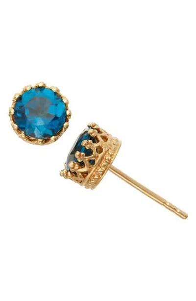 Fzn 14k Gold Plate Sterling Silver Stud Earrings In London Blue Topaz-yellow