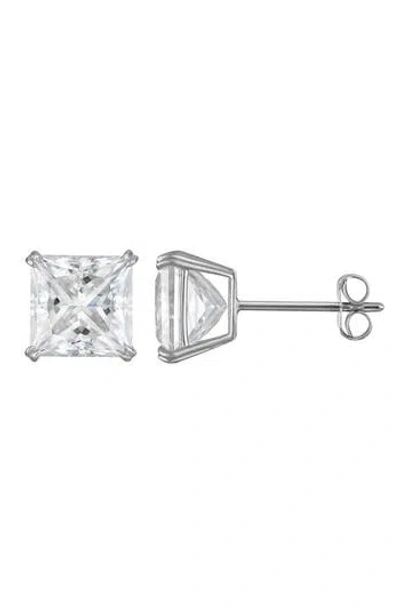 Fzn 14k Gold Princess Cut Moissanite Stud Earrings In White