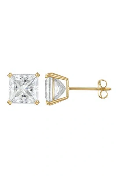 Fzn 14k Gold Princess Cut Moissanite Stud Earrings In Yellow