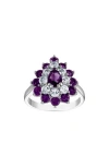FZN FZN AMETHYST & CREATED WHITE SAPPHIRE DOUBLE HALO RING