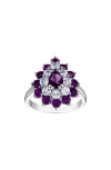 Fzn Sterling Silver Amethyst & Created White Sapphire Double Halo Ring In Amethyst