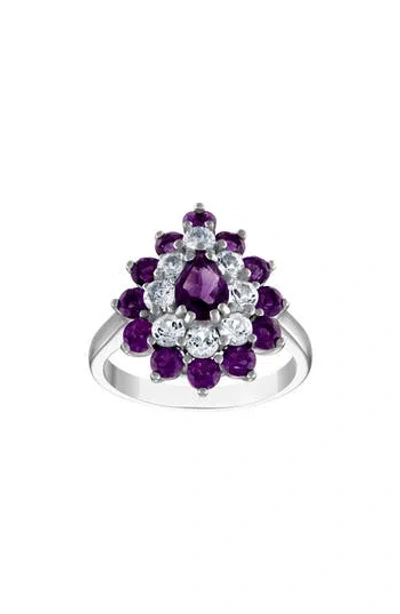 Fzn Amethyst & Created White Sapphire Double Halo Ring In Blue