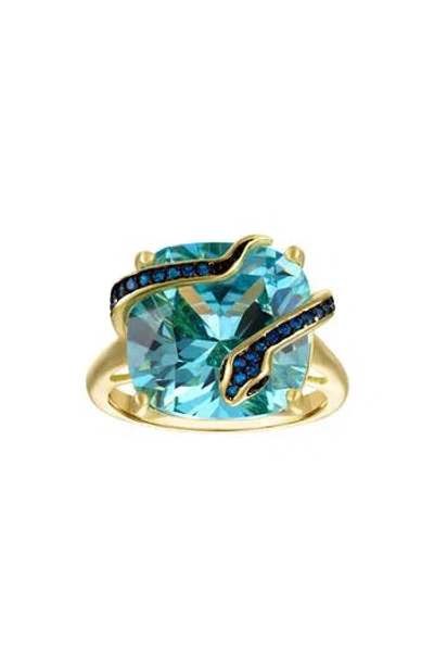 Fzn Aqua & Blue Cubic Zirconia Ring In Gold