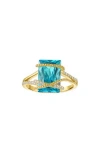 Fzn Aqua & White Cubic Zirconia Ring In Gold